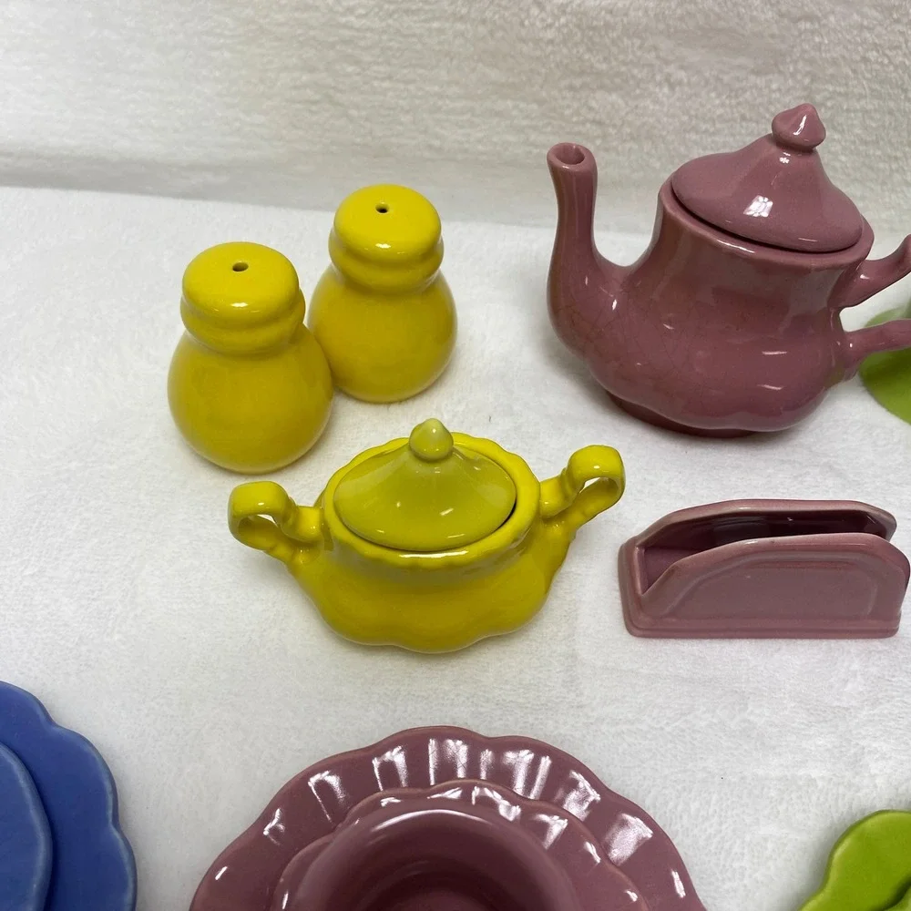 Frenzy Toy Co. Miniature Ceramic Tea Set Play Dishes Dollhouse Tableware Set SEE